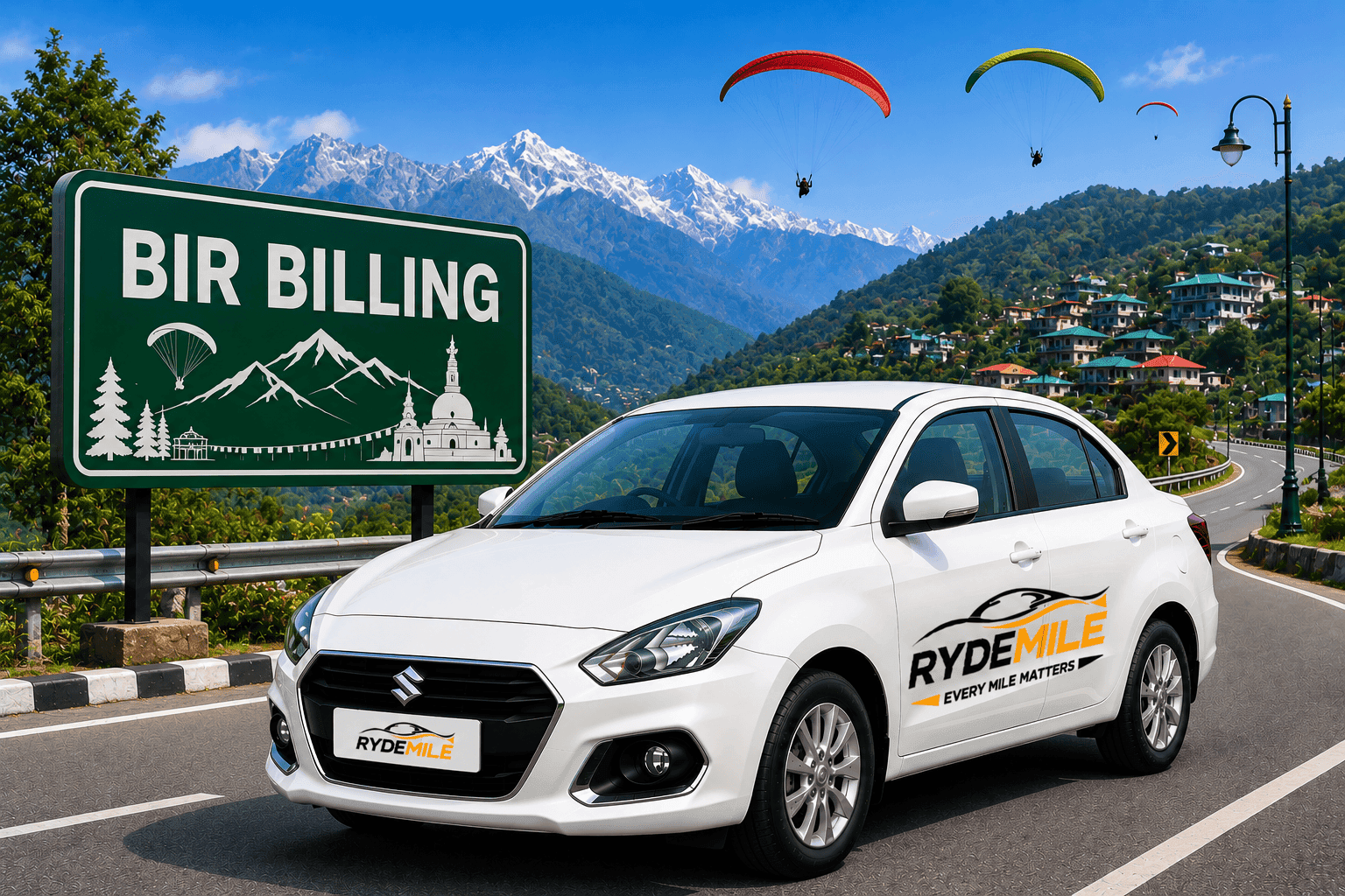 RydeMile Outstation Taxi Tour Package Route from Mohali to Bir Billing