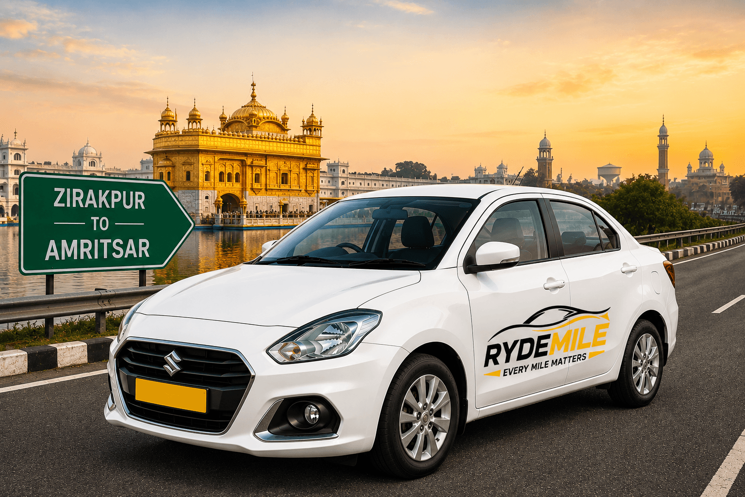 RydeMile Outstation Taxi Tour Package Route from Zirakpur to Amritsar